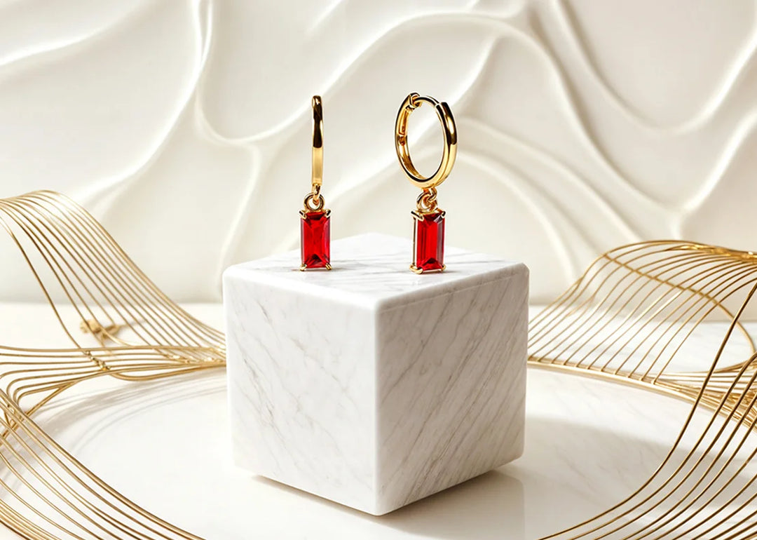 Elegant Red Mirage Gold Huggie Earrings for Women
