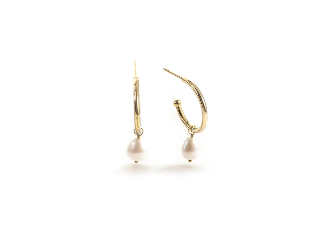 Elegant hoop earrings featuring tumble pearl dangles