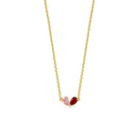 Pear Toi et Moi necklace with pink tourmaline and ruby blaze stones in a heart-shaped duet on a gold-plated adjustable chain. 


