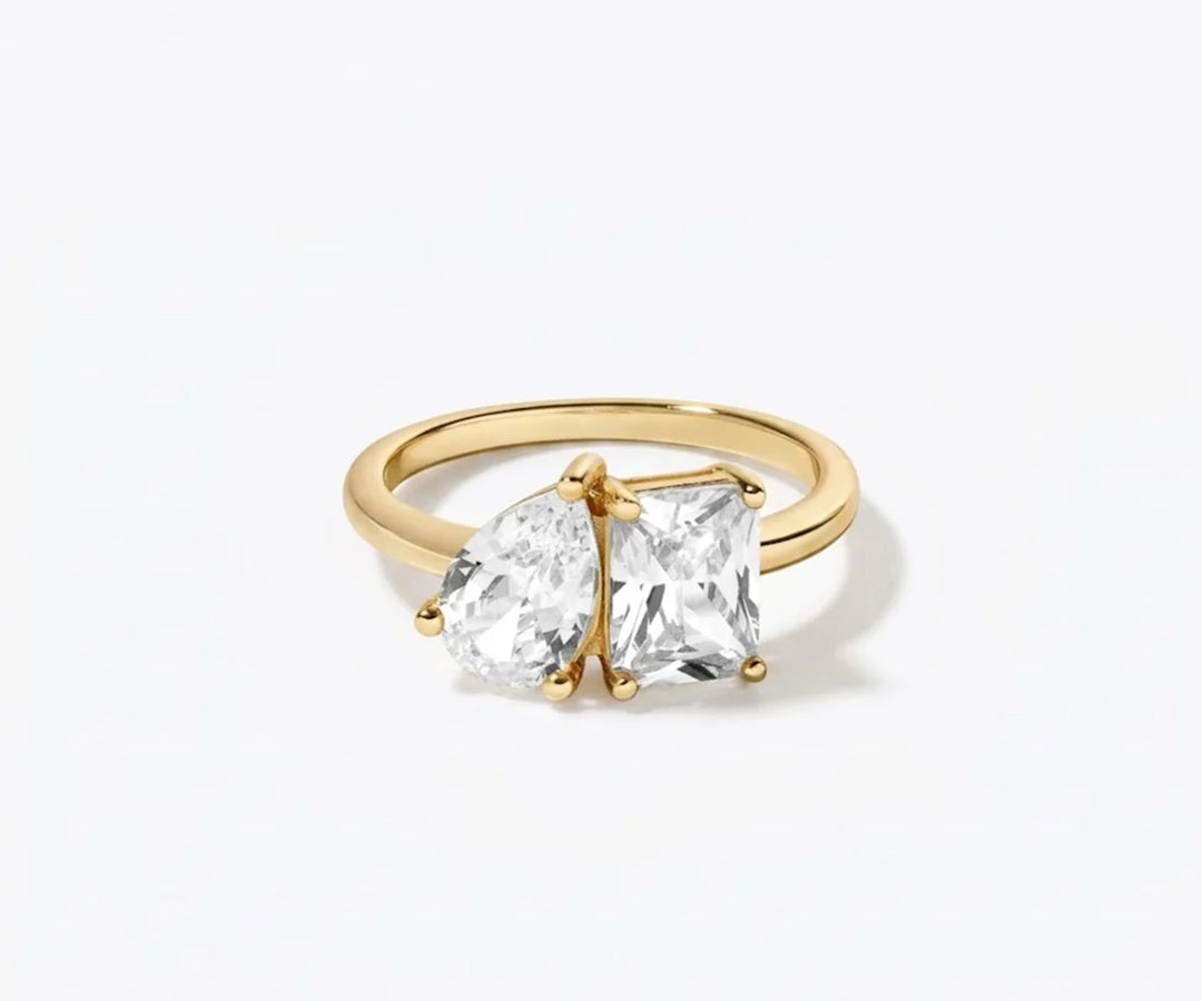 white toi et moi birthstone ring diamond look two stone ring gold minimalist jewelry