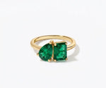 green emerald toi et moi ring dual gemstone ring elegant dainty gold ring for women
