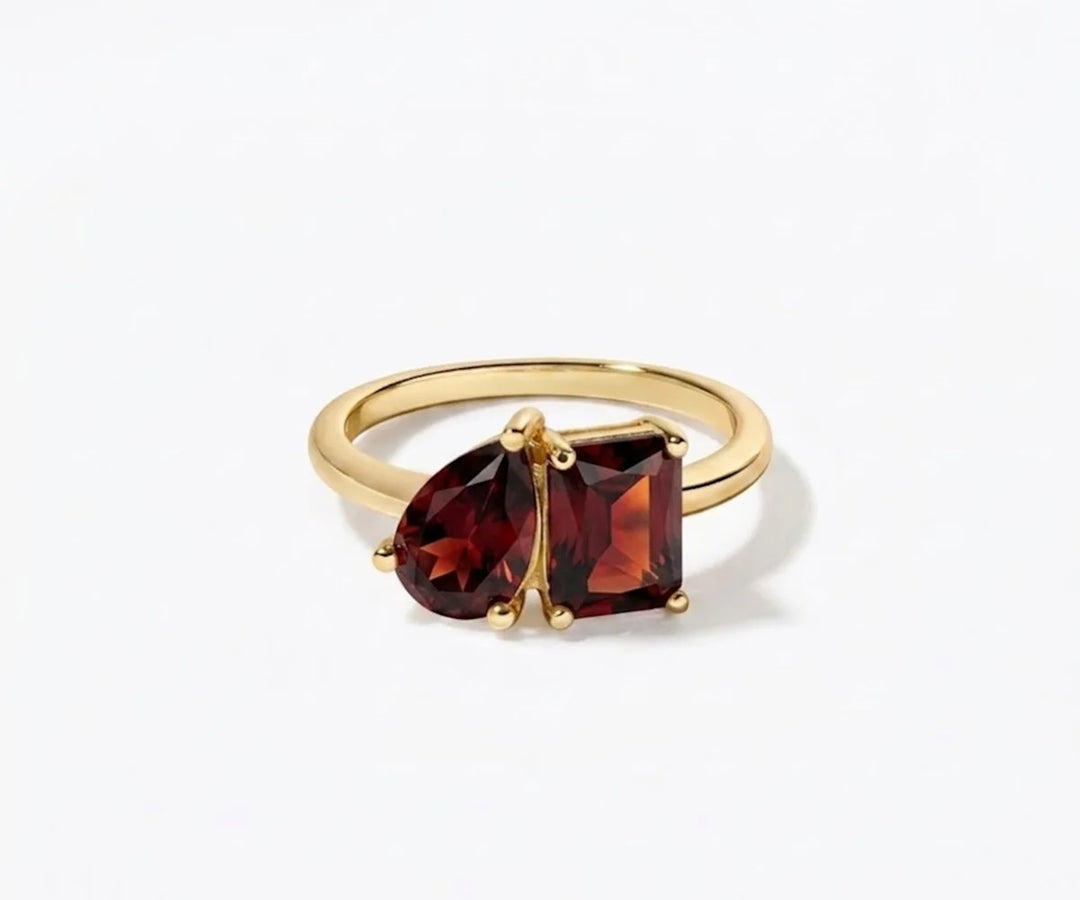 toi et moi garnet birthstone ring january birthstone red gemstone two stone ring gold minimalist jewelry