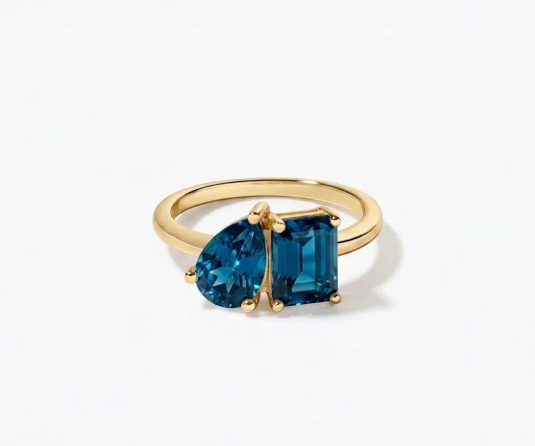 sapphire toi et moi ring blue gemstone dual stone ring dainty stacking ring for women