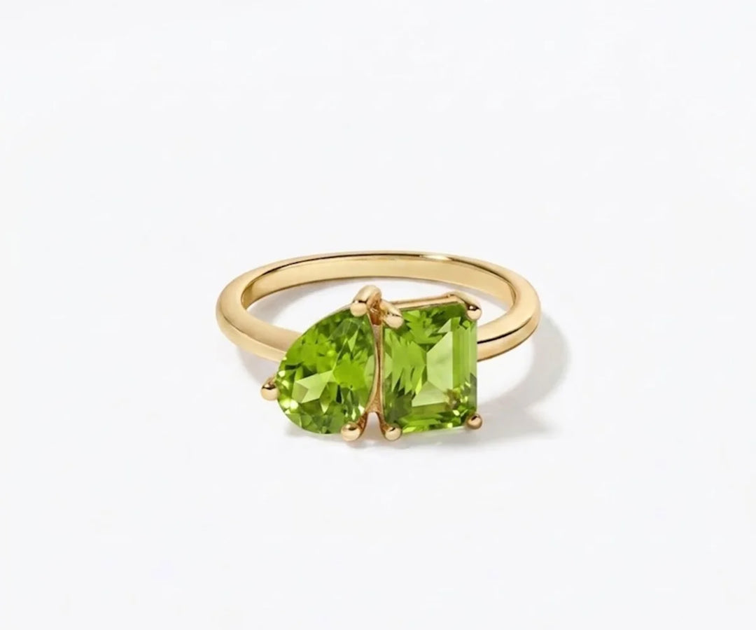august birthstone toi et moi ring peridot two stone ring minimalist gold stacking ring for women