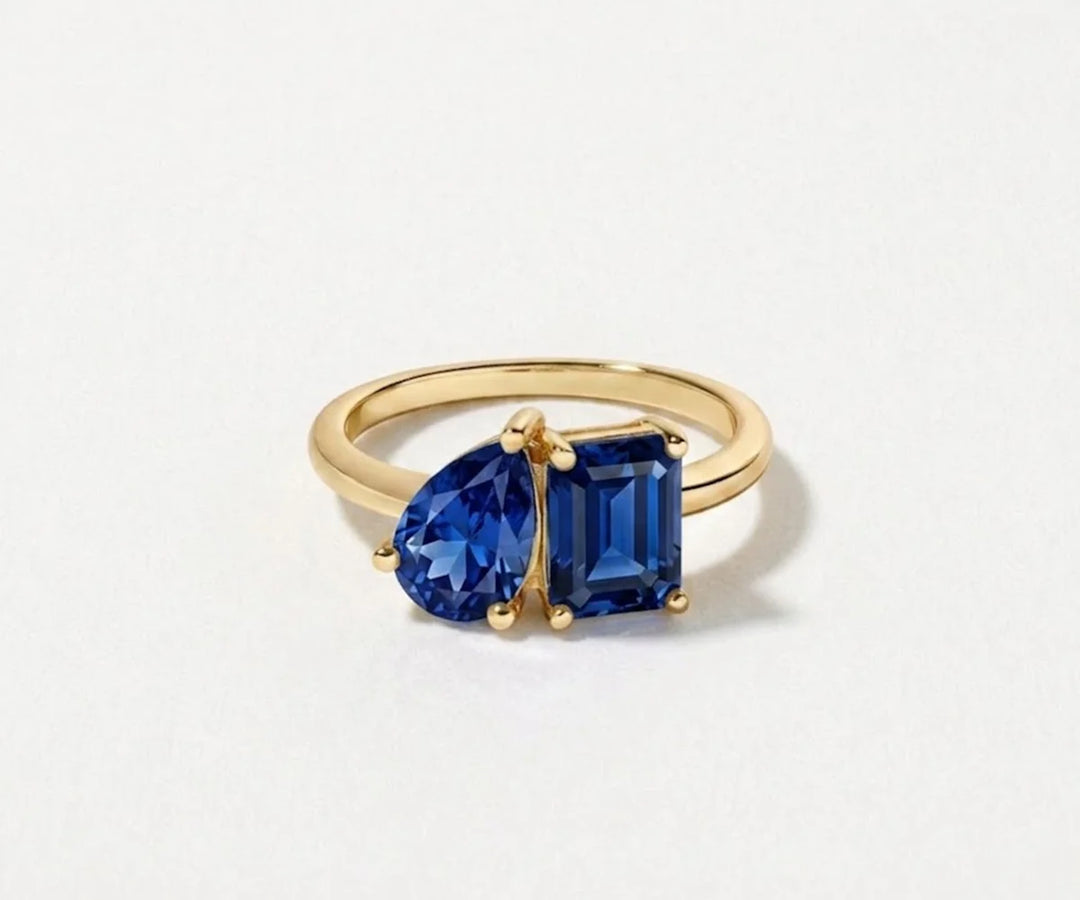 blue gemstone toi et moi ring elegant two stone birthstone ring gold minimalist design