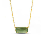 Delicate Green Amethyst drop pendant on adjustable gold chain—perfect blend of bespoke craftsmanship and subtle sophistication.
