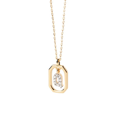 An initial gold pendant necklace featuring a polished letter charm on a delicate gold chain, offering a personalized and elegant everyday jewelry style.