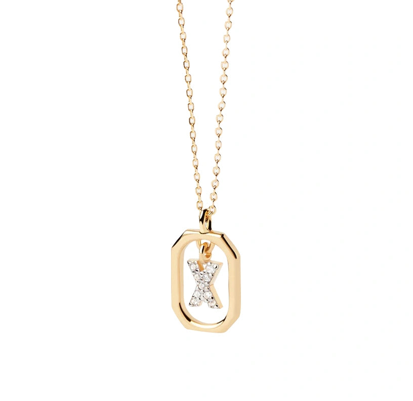 Lightweight dainty necklace with gold-plated brass chain and personalized zircon letter X pendant