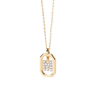 An M necklace gold featuring a polished letter “M” pendant on a delicate gold chain, adding a personalized and elegant touch to any outfit.