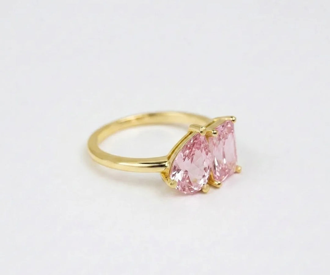 pink toi et moi birthstone ring blush gemstone two stone ring gold minimalist jewelry