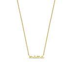 Vertical gold Mama drop necklace with delicate lowercase lettering. birthstone necklace

