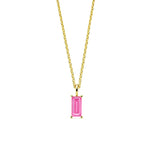 This pink tourmaline birthstone necklace features a delicate blush gemstone set in a dainty pendant necklace for women.


