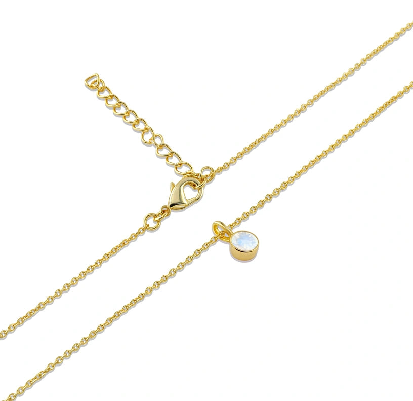 A serene June birthstone necklace crafted with a luminous moonstone, perfect for elegant, everyday wear.

