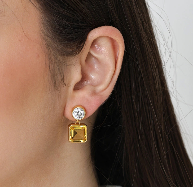 Elegant November birthstone-inspired earrings featuring warm amber tones and secure push-back closure