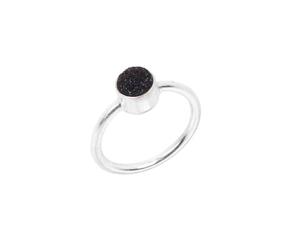 Handcrafted sterling silver ring featuring a one-of-a-kind druzy stone with shimmering raw texture
