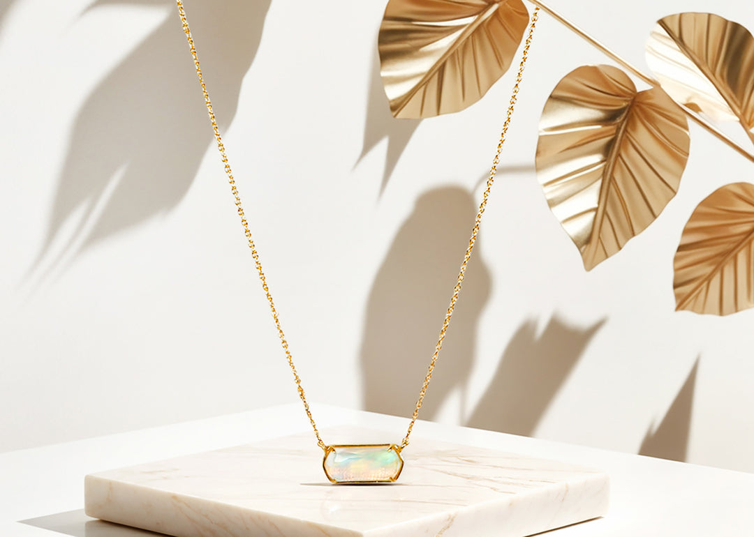 Aurora Opal Necklace with 18K gold-plated finish