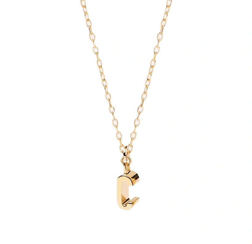Gold letter C necklace on a sleek anchor chain, designed with minimalist charm and thoughtful craftsmanship for effortless daily style.