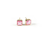 Elegant 10mm Asscher cut Tourmaline Bliss studs in high-quality gold plating.

