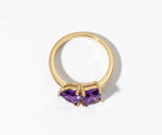 purple amethyst toi et moi ring dual gemstone dainty ring elegant gold plated design
