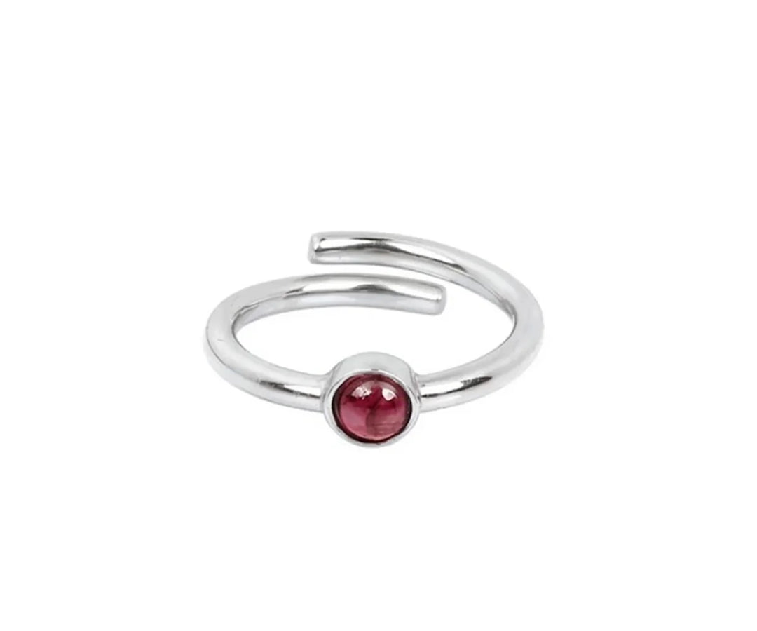 Dainty rhodolite garnet ring featuring a vibrant rose-red gemstone in a classic and timeless design for women