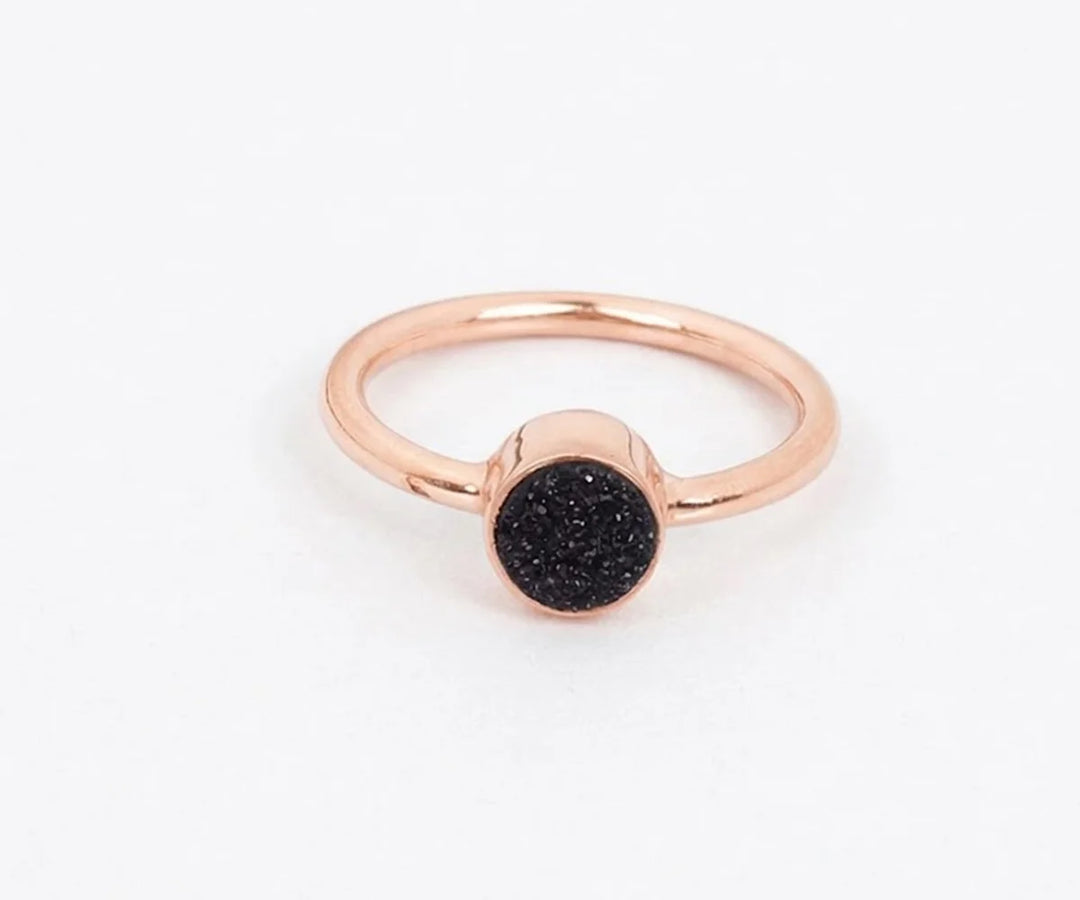 Dainty druzy stone ring featuring glittering crystal cluster perfect for everyday wear