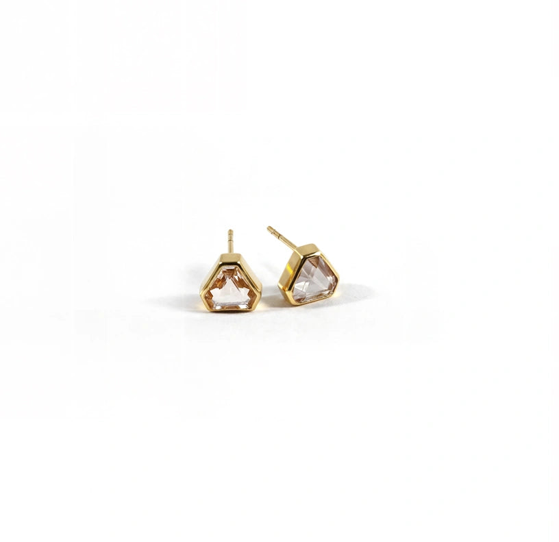 Elegant 7mm Blush Morganite studs in yellow gold plating.