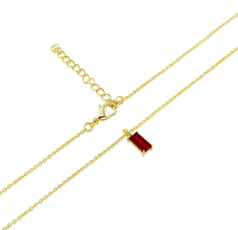 A striking July birthstone necklace designed with a vibrant ruby stone, perfect as a meaningful necklace for women.

