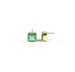 Modern square design studs with 10mm Emerald Quartz and secure push-back closure.

