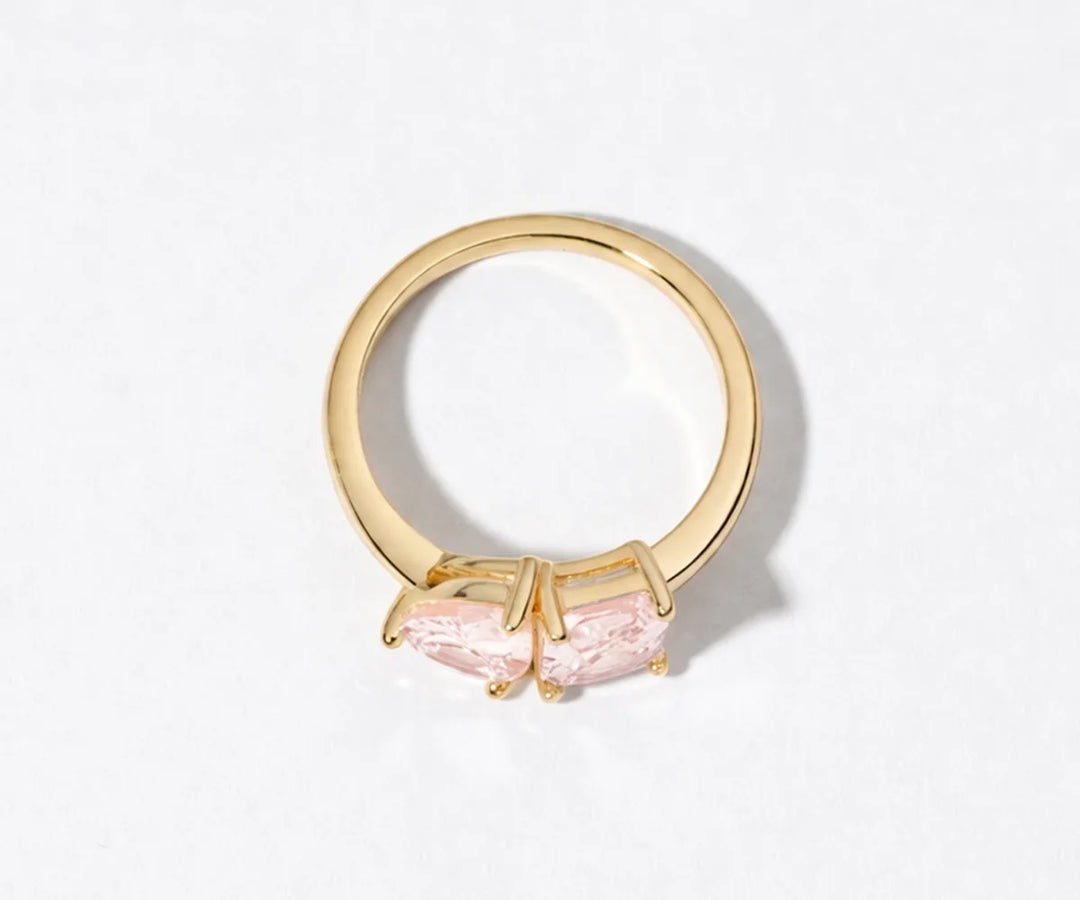 pink gemstone toi et moi ring dual stone dainty ring gold plated stacking jewelry