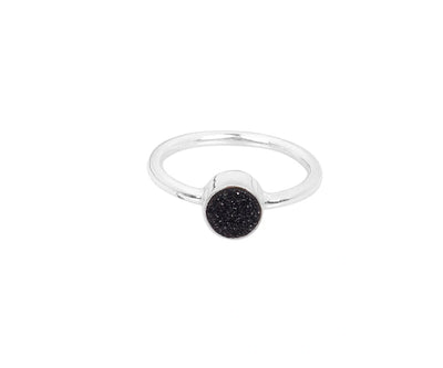 Natural druzy gemstone ring in 925 sterling silver with a sparkling 6mm round-cut crystal for earthy elegance