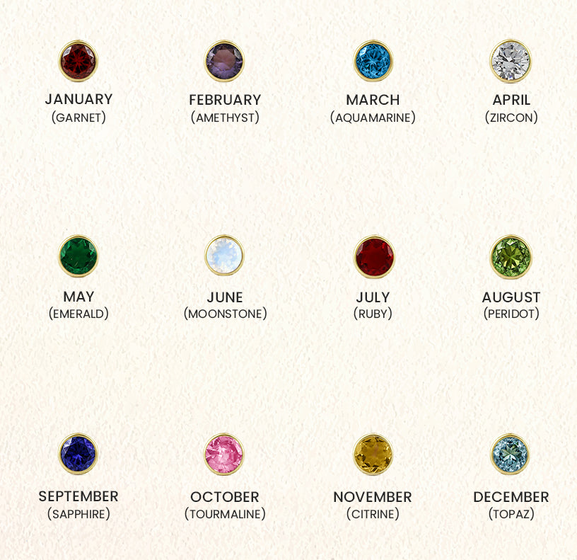 Elegant birthstone jewelry featuring a gold necklace, suspended on a delicate gold chain designed for layering or solo wear.

