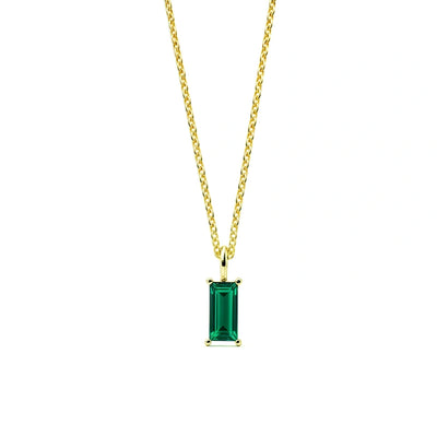Elegant emerald necklace crafted as an emerald gold necklace with a vibrant green gemstone set on a delicate gold chain.
