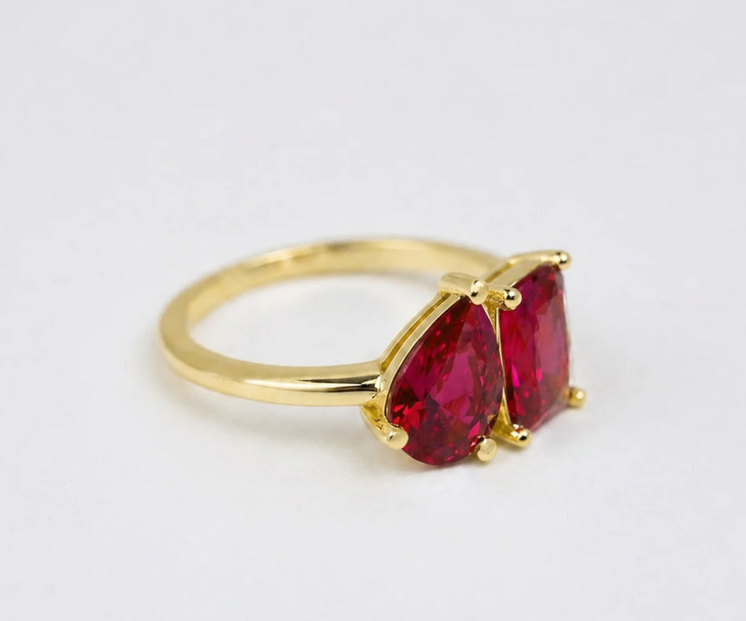 ruby toi et moi ring red gemstone dual stone ring dainty gold jewelry for everyday wear