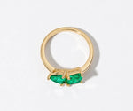 emerald toi et moi birthstone ring green gemstone two stone ring minimalist gold plated jewelry
