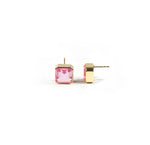 Stylish 10mm Asscher cut Tourmaline Bliss studs in yellow gold plating.
