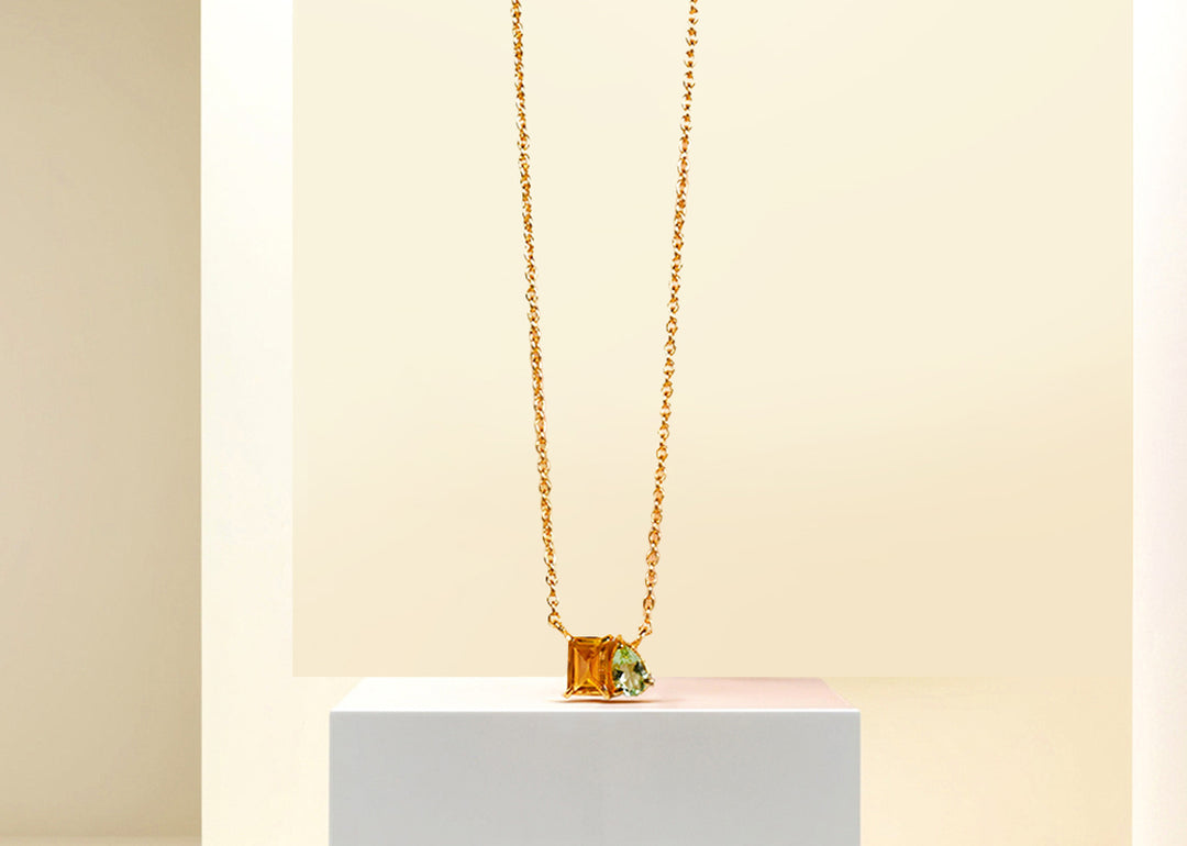 Toi et Moi necklace with citrine and green amethyst stones